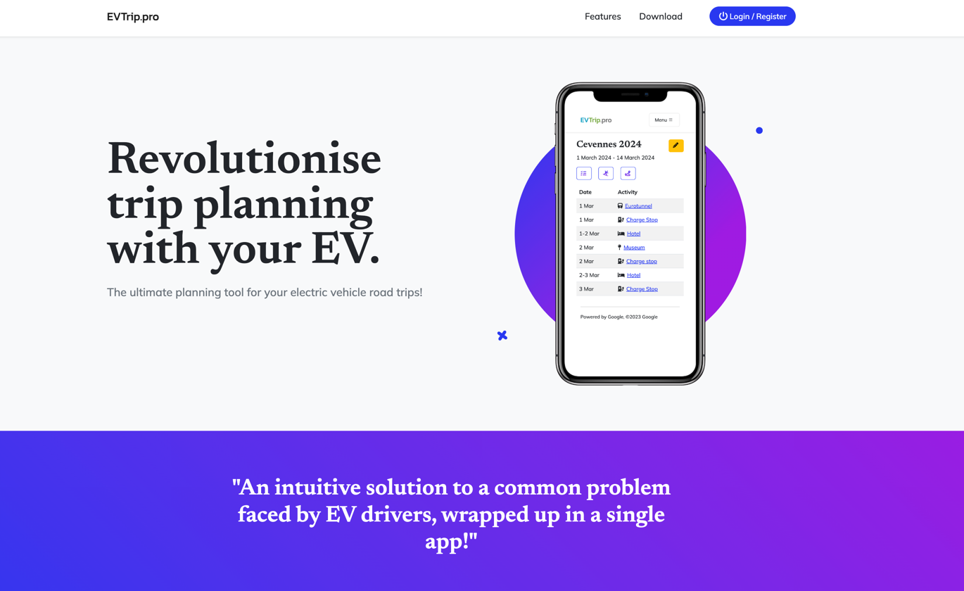 EVTrip.pro electric vehicle trip planner app